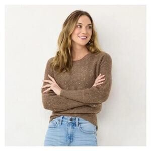 Lauren Conrad Womens Brown Sparkle Crewneck Sweater Size M